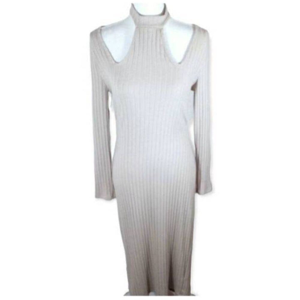 CHARLOTTE RUSSE CREAM BODYCON TURTLENECK CUTOUT DRESS SZ.L EUC. - Picture 2 of 8